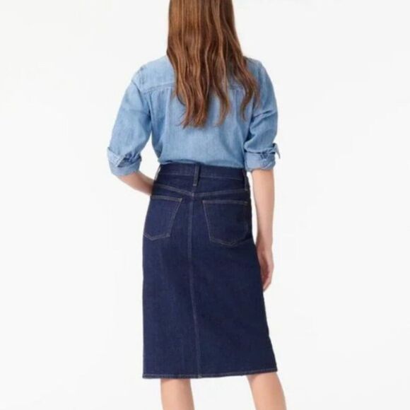 J Crew Dark Rinse Denim Pencil Midi Skirt SOLD OUT Size 27 Small NWOT $128 - Picture 2 of 10